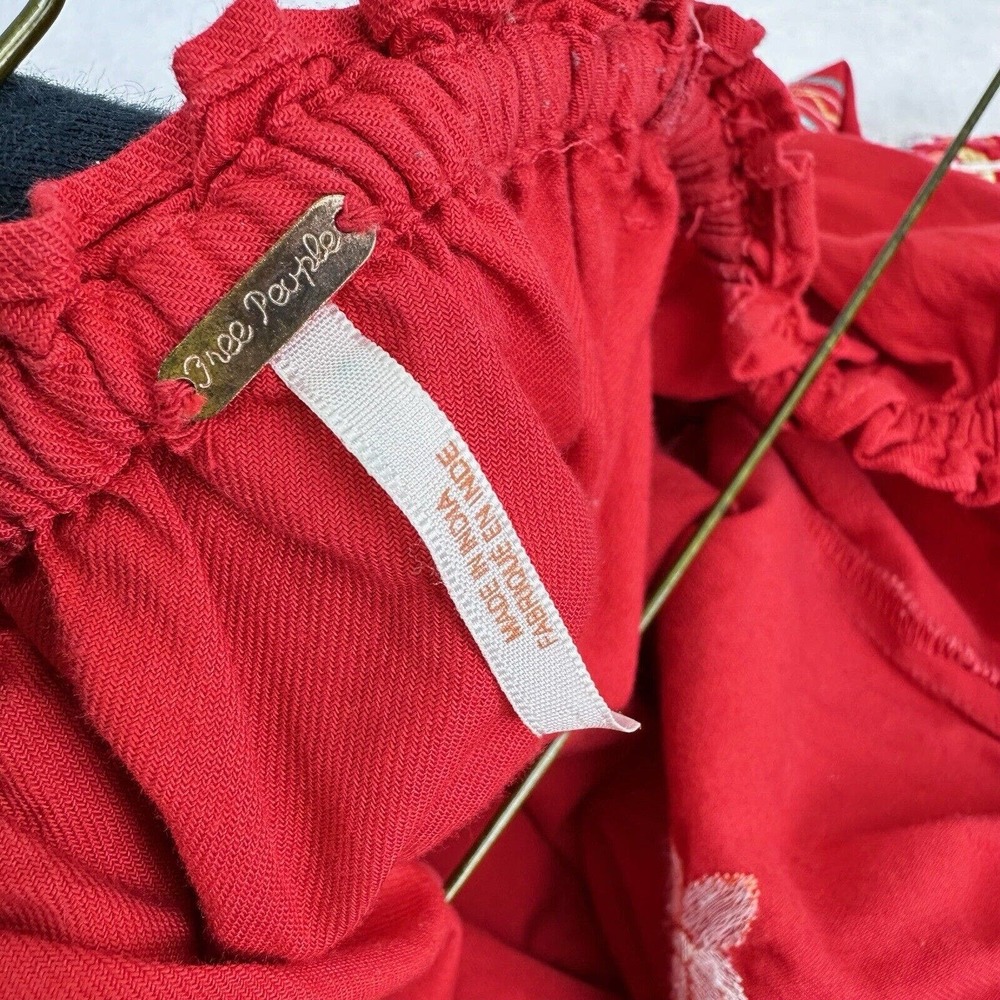 Free People Red Fleur Du Jour Embroidered Mini Off the Shoulder Dress Sz S - Picture 6 of 8